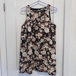 Abercrombie & Fitch High Neck Linen Blend Mini Dress in a Brown Floral Pattern